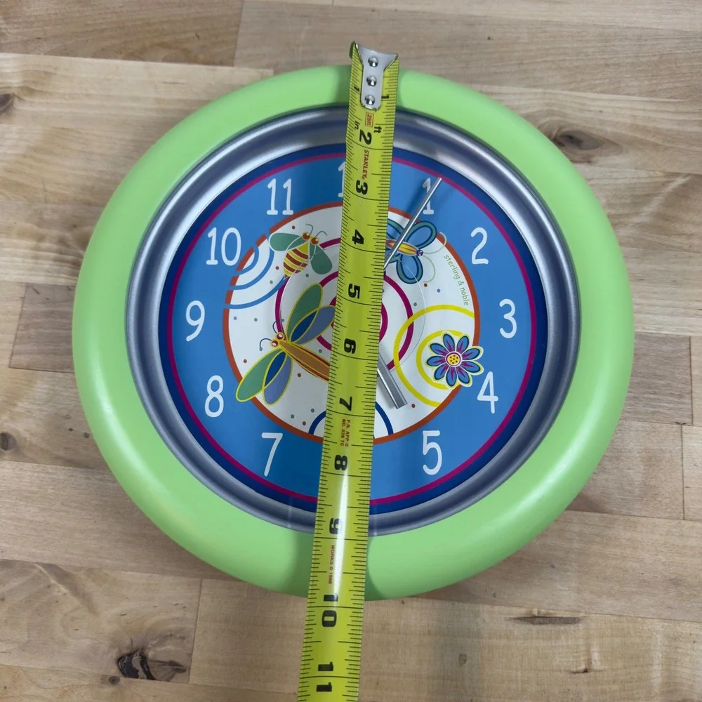 Sterling & Noble Wall Clock Lime Green Insect Bee Butterfly Kidcore Decor 10in